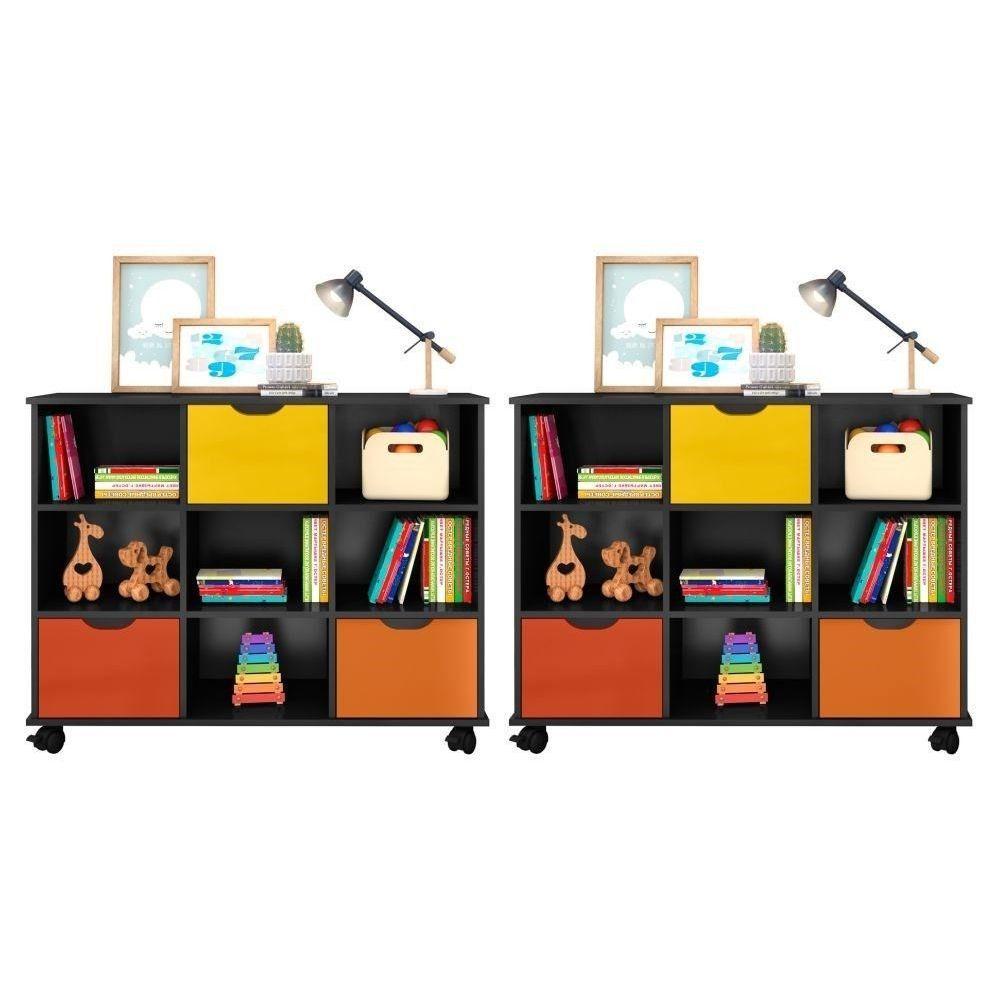 Kit 2 Nichos Organizadores Com Rodízios Toy 3 Gavetas Preto - 1