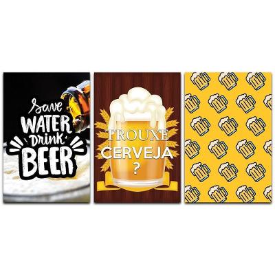 Kit Placas Quadros Decorativos 3 pçs 20x30 Cerveja