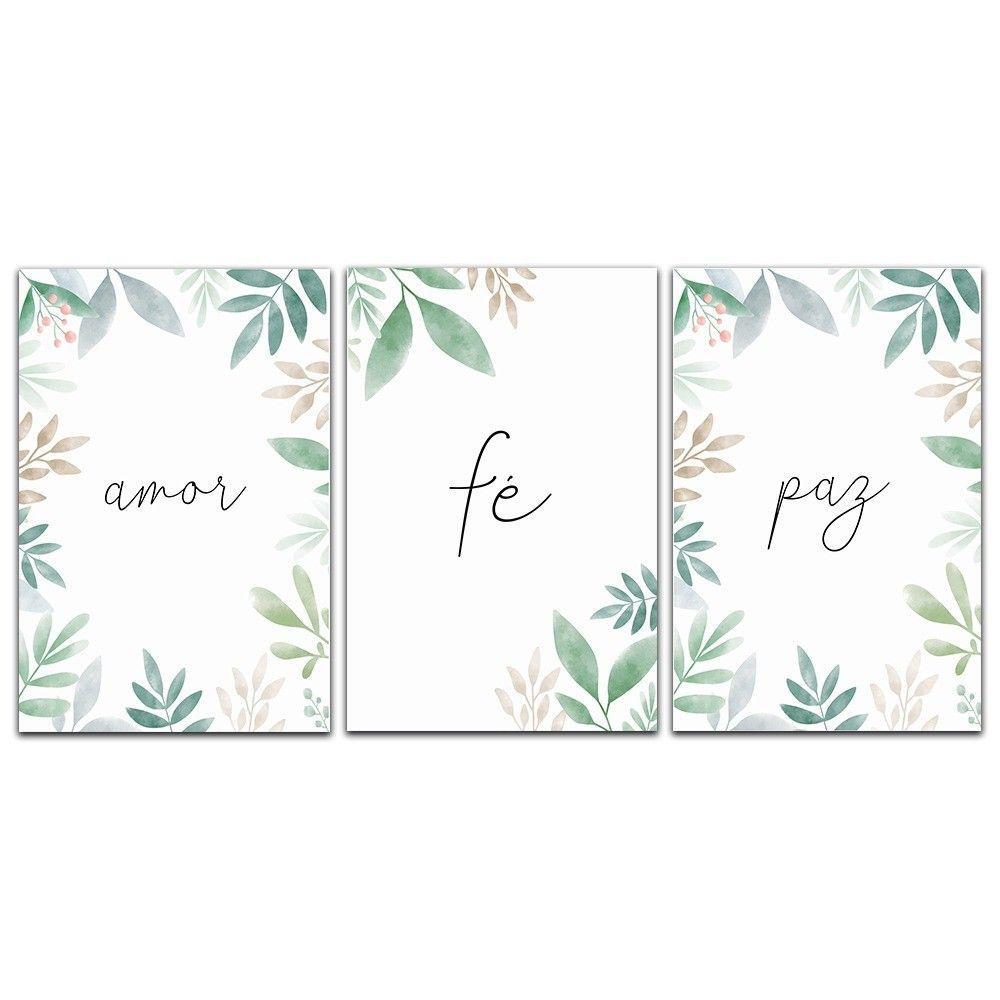 Kit Placas Quadros Decorativos 3 pçs MDF 20x30 Amor Fé e Paz - 2