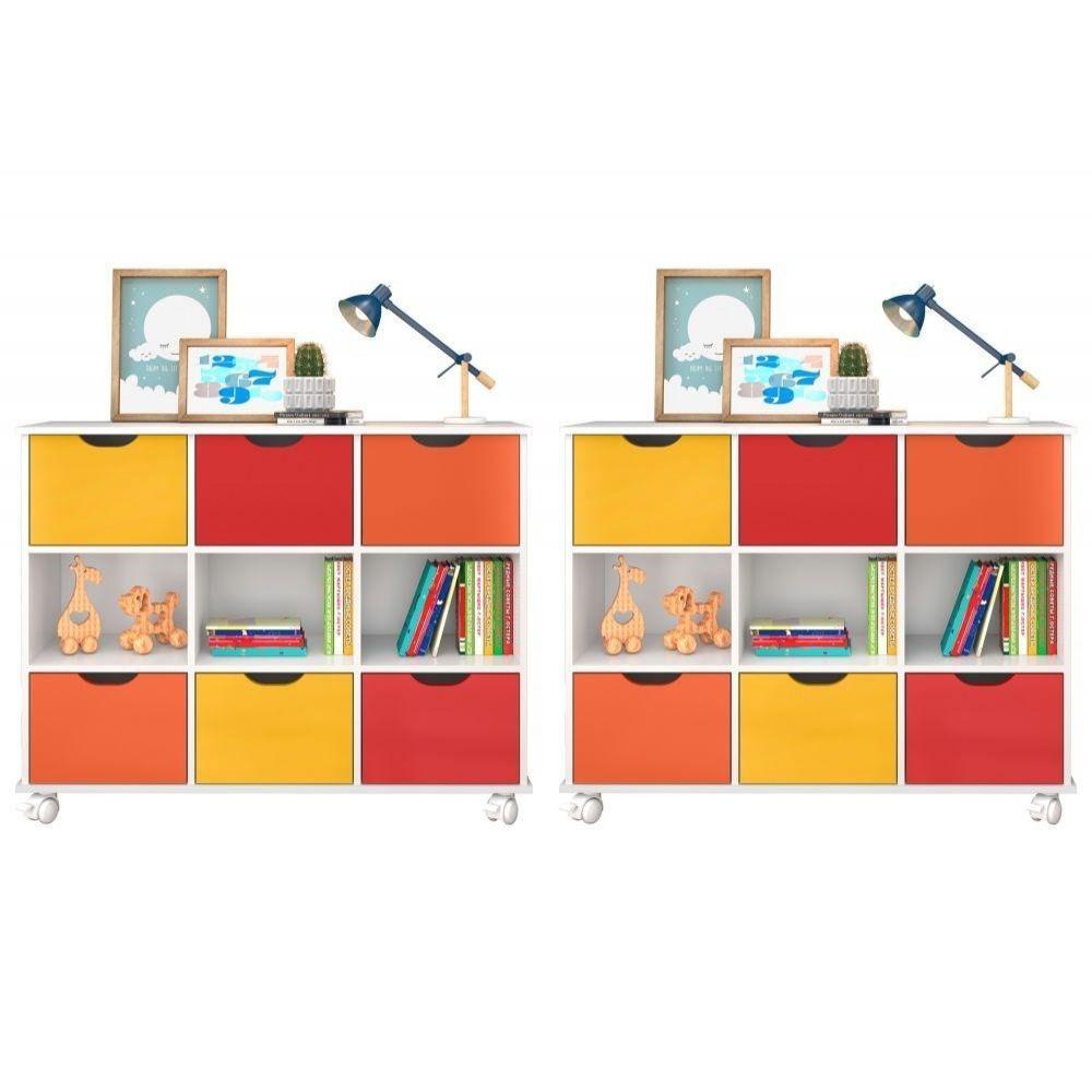 Kit 2 Nichos Organizadores Com Rodízios Toy 6 Gavetas Branco - 2