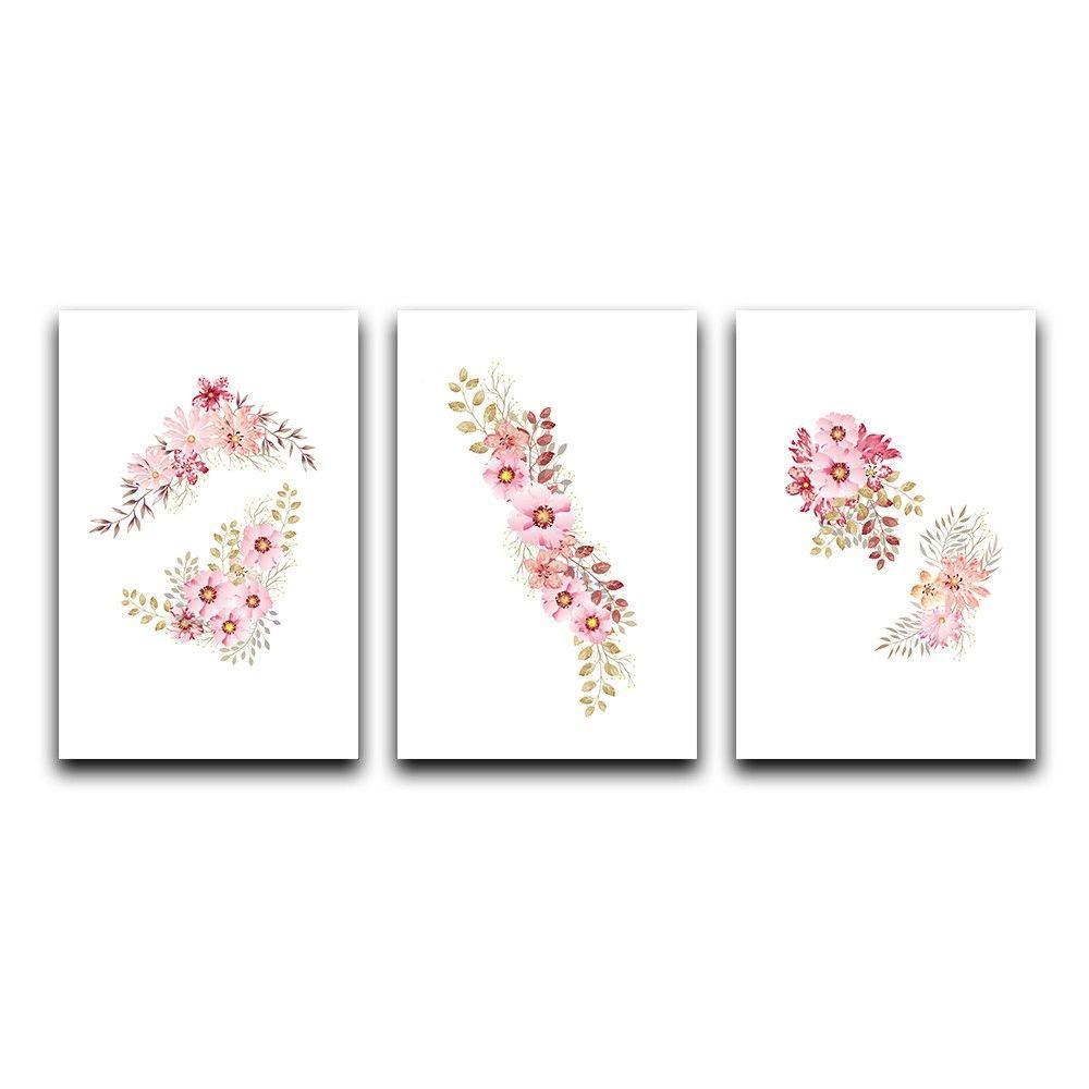 Kit Placas Quadros Decorativos 3 pçs 20x30 Flores Rosas - 2
