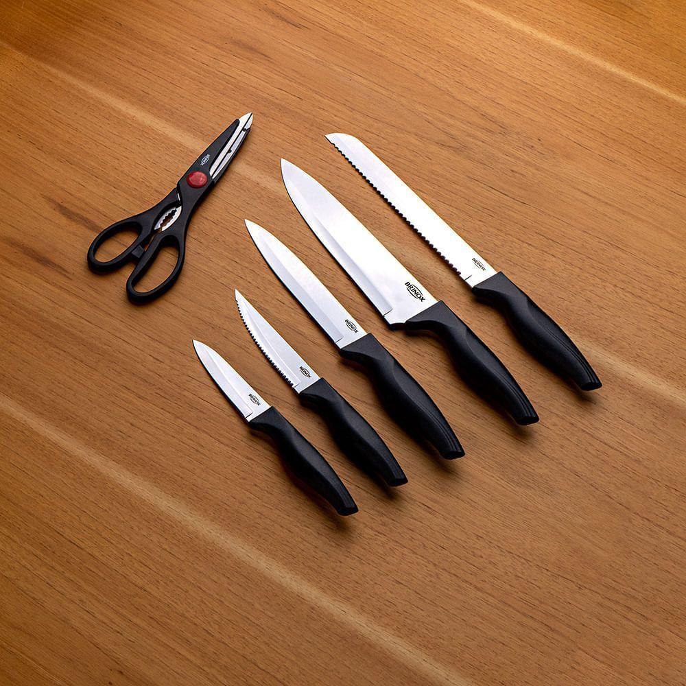 Conjunto De Facas 7 Peças Com Cepo Cross Preto Brinox - 8