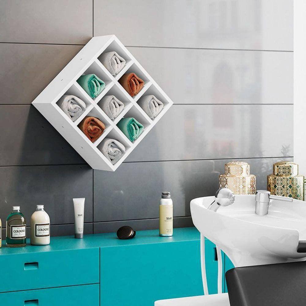 Nicho Porta Toalhas 09 Lugares 40x40cm Branco Ajl Móveis - 8