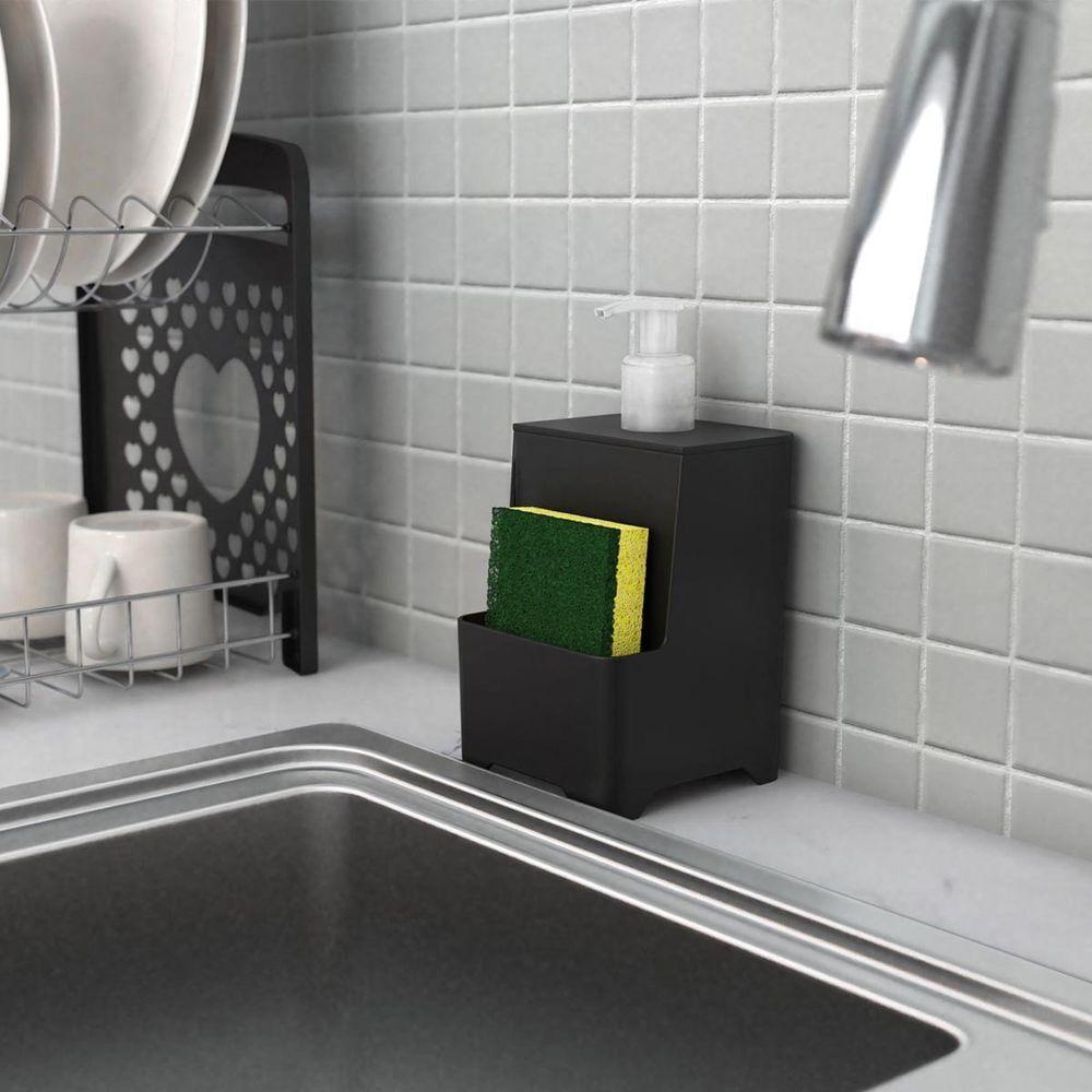 Dispenser De Pia Para Detergente E Esponja Com Válvula Cromada - Stolf Preto - 2