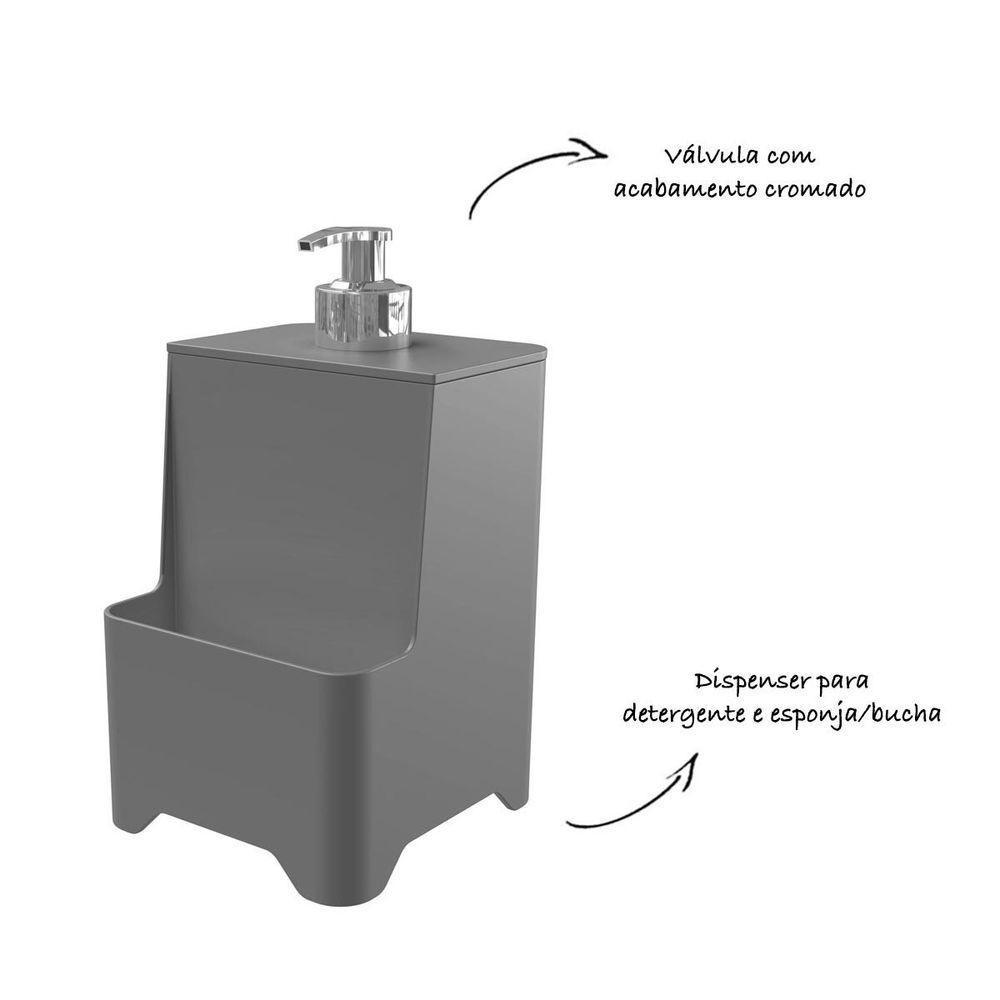 Dispenser De Pia Para Detergente E Esponja Com Válvula Cromada - Stolf Cinza - 2