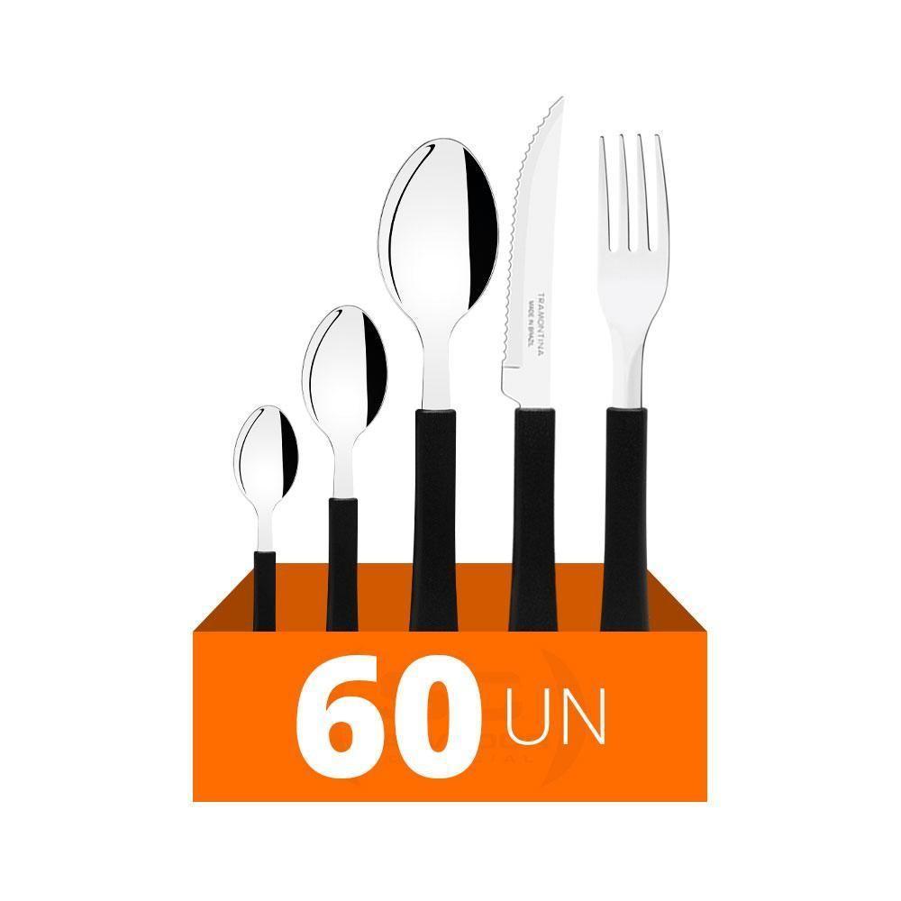 Faqueiro Leme 60 Peças Lâminas Em Aço Inox Cabo Preto Pbag - Tramontina - 2