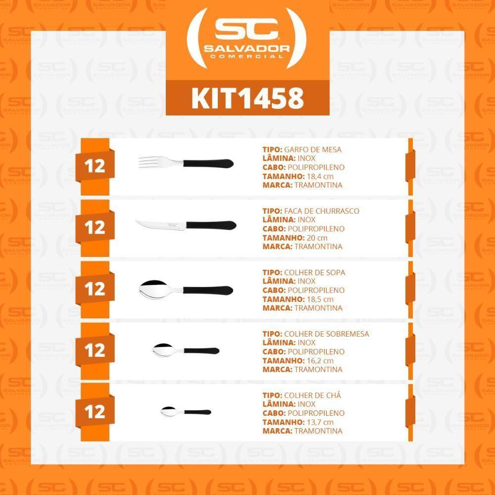 Faqueiro Leme 60 Peças Lâminas Em Aço Inox Cabo Preto Pbag - Tramontina - 4
