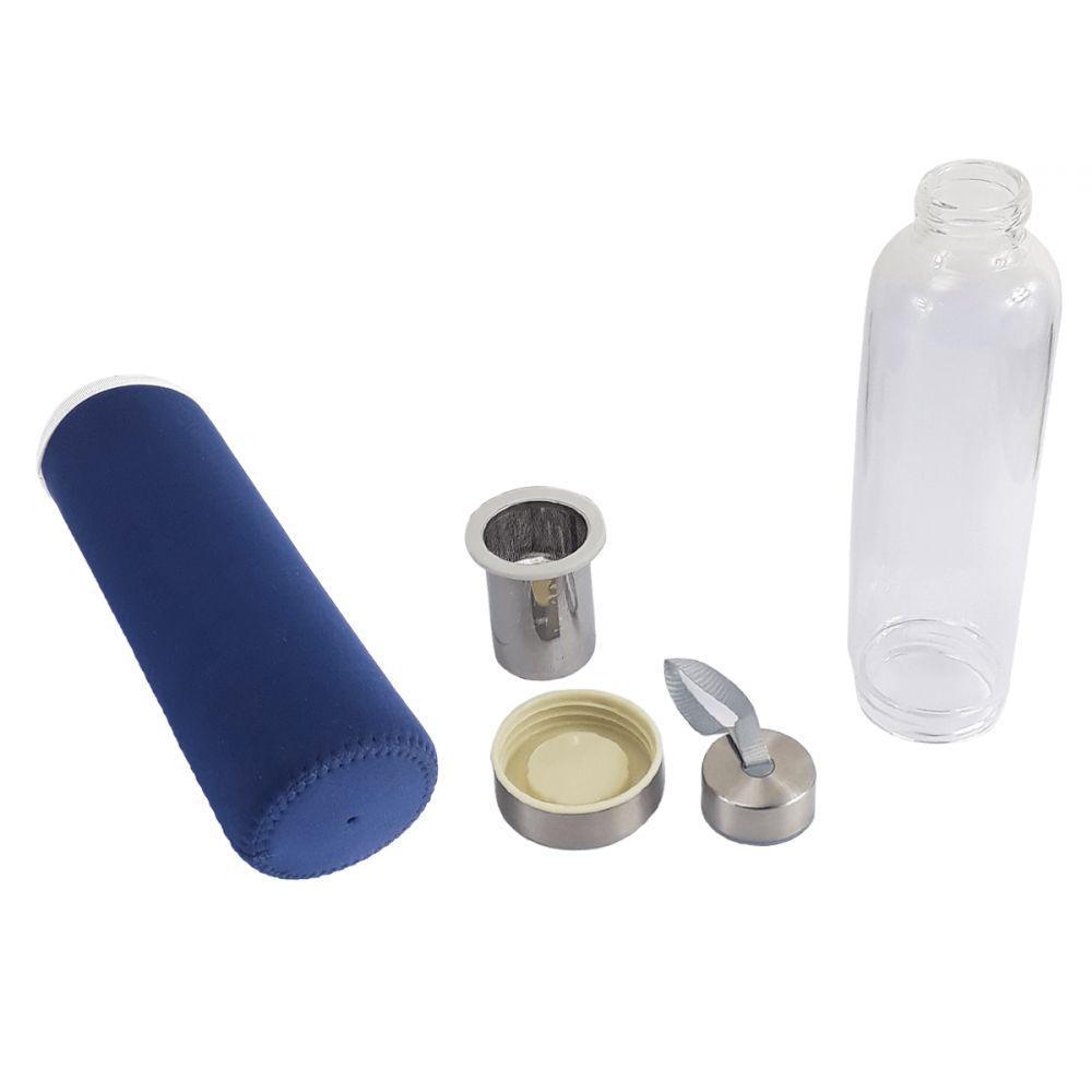 Garrafa Infusora Vidro Portátil 550ml Alça Azul - 5
