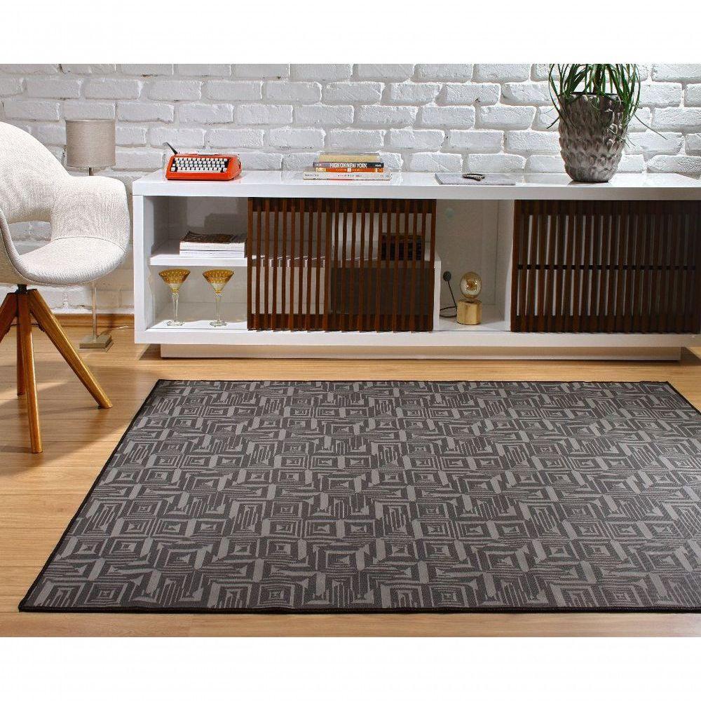 Tapete Sala Quarto 1,50 X 2,00 Antiderrapante Preto Ht-03 - 1