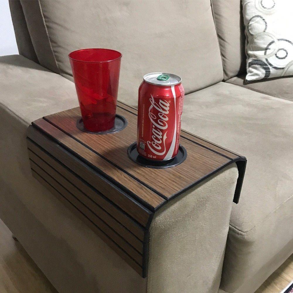 Bandeja Esteira para Braço de Sofá com Porta Copo Marrom - 4