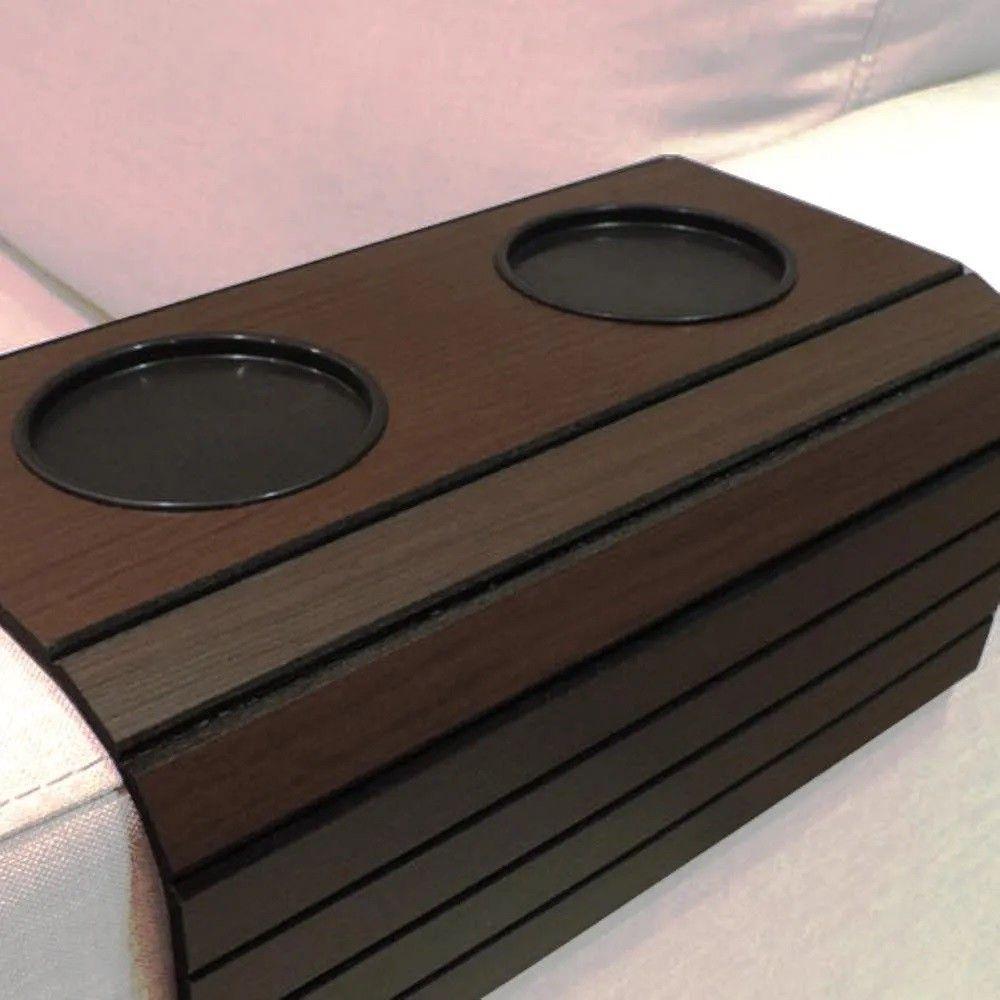 Kit 02 Esteiras Bandeja Com Porta Copos Para Sofá Tabaco - 3