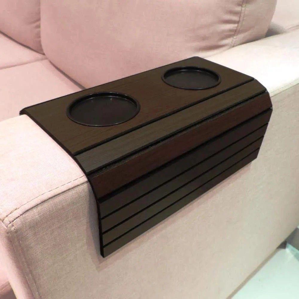 Kit 02 Esteiras Bandeja Com Porta Copos Para Sofá Tabaco - 4