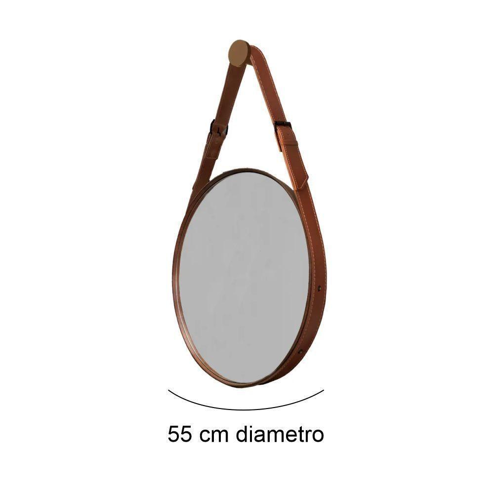Espelho Decorativo Redondo com Moldura em Couro 55 Cm Marrom - 2