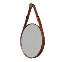 Espelho Decorativo Redondo com Moldura em Couro 55 Cm Marrom - 1