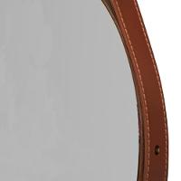 Espelho Decorativo Redondo com Moldura em Couro 55 Cm Marrom