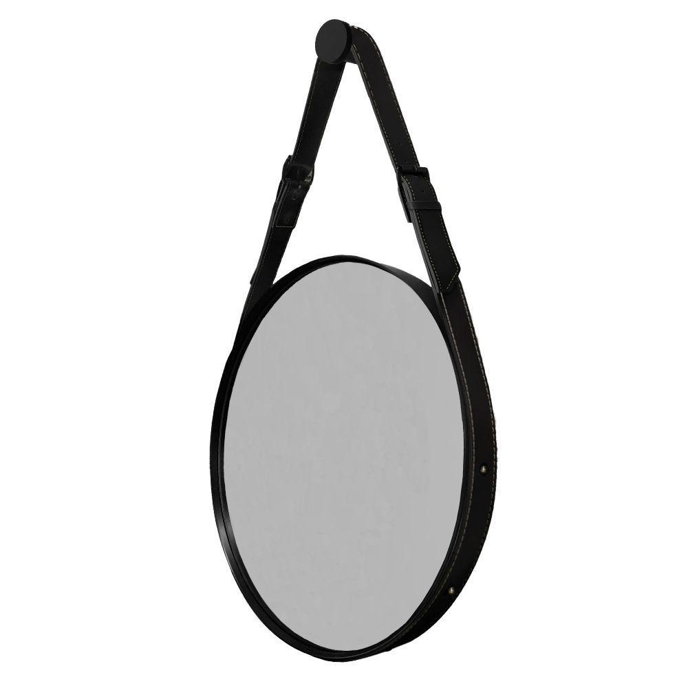 Espelho Decorativo Redondo com Moldura em Couro 55 Cm Preto - 2