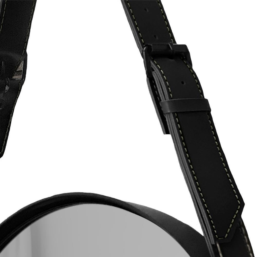 Espelho Decorativo Redondo com Moldura em Couro 55 Cm Preto - 7