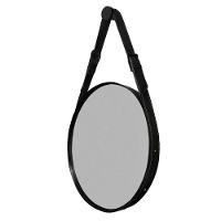 Espelho Decorativo Redondo com Moldura em Couro 55 Cm Preto - 1