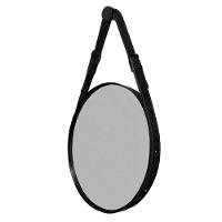 Espelho Decorativo Redondo com Moldura em Couro 55 Cm Preto