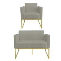 01 Namoradeira E 01 Poltrona Marisa Suede Marrom Rato - 1