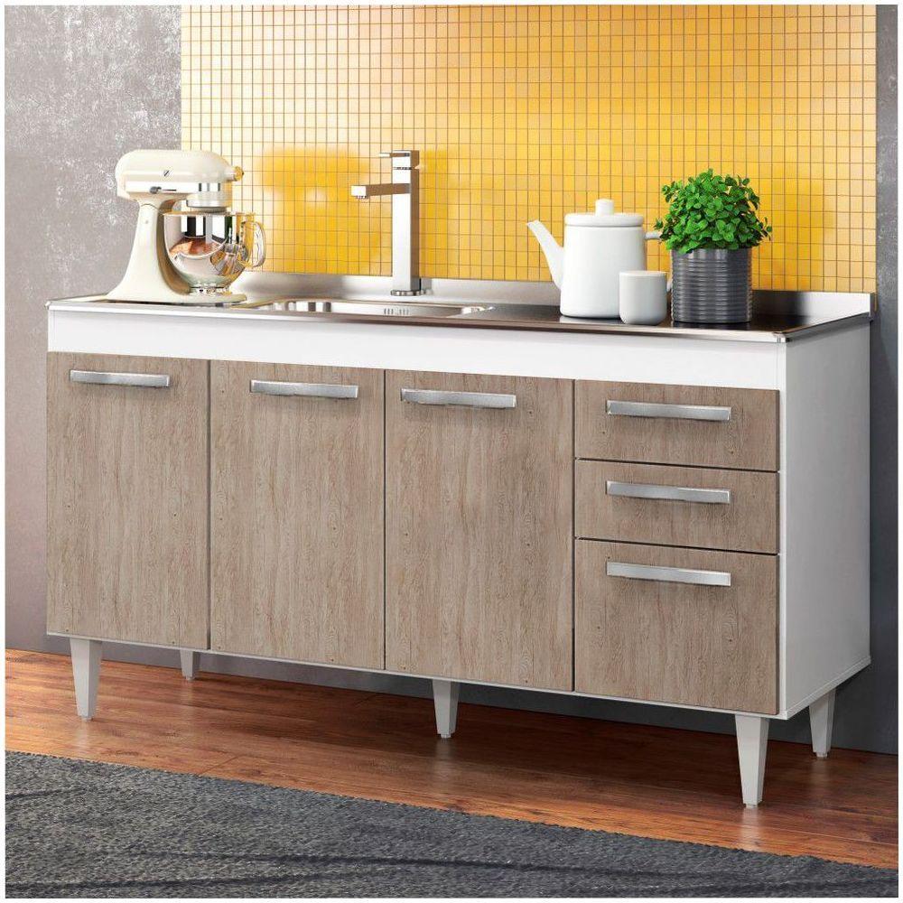 Balcão Gabinete De Pia Sem Tampo 150Cm 2 Gavetas 4 Portas L03 Lis - Mpozenato Branco/Castanho - 4