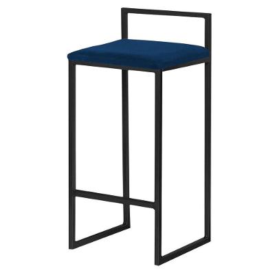 Banqueta Decorativa Selena Base Preta Veludo Azul Gran Belo
