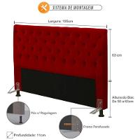 Cabeceira Cama Box Casal King 195cm Cristal Suede Vermelho - 14