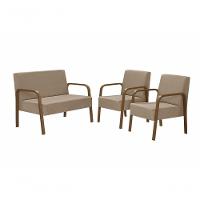 Conjunto Luna Braço Madeira D Salla Suede Cappuccino - 1