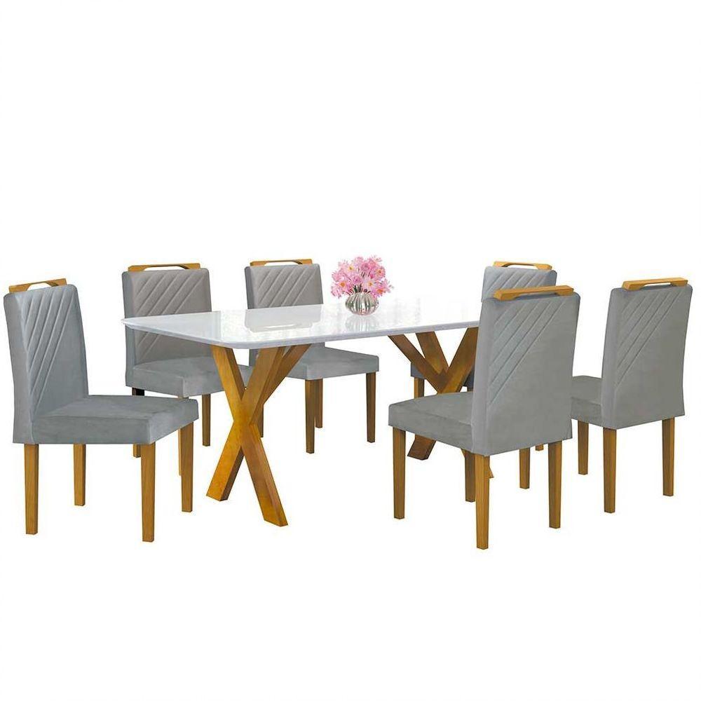 Conjunto Sala De Jantar Munique 6 Cadeiras Imperatriz Veludo Móveis Mundial Cinza Profundo - 5