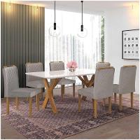 Conjunto Sala De Jantar Munique 6 Cadeiras Imperatriz Veludo Móveis Mundial Cinza Profundo - 1