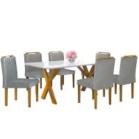 Conjunto Sala De Jantar Munique 6 Cadeiras Imperatriz Veludo Móveis Mundial Cinza Profundo - 5