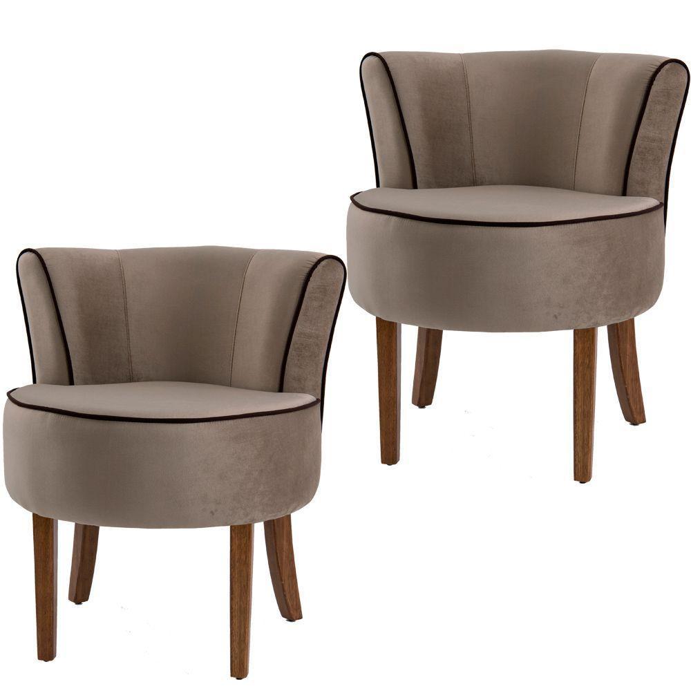 Kit 02 Poltronas Ayla Veludo Marrom Claro - 3