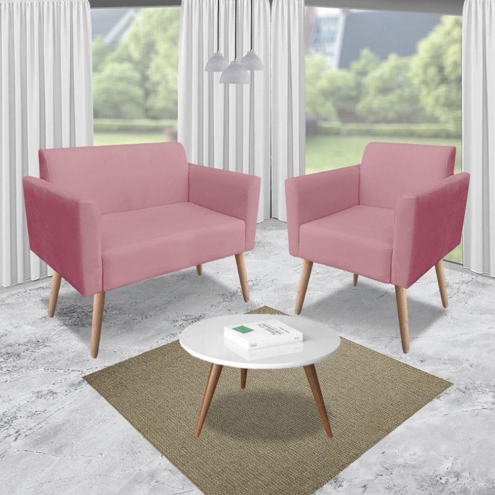 01 Namoradeira E 01 Poltrona Marisa Suede Rose - 3