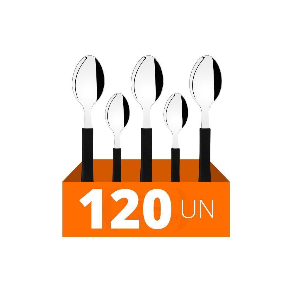 Conjunto Chá E Sobremesa Leme 120 Peças Lâminas Aço Inox Cabo Preto Pbag - Tramontina - 3