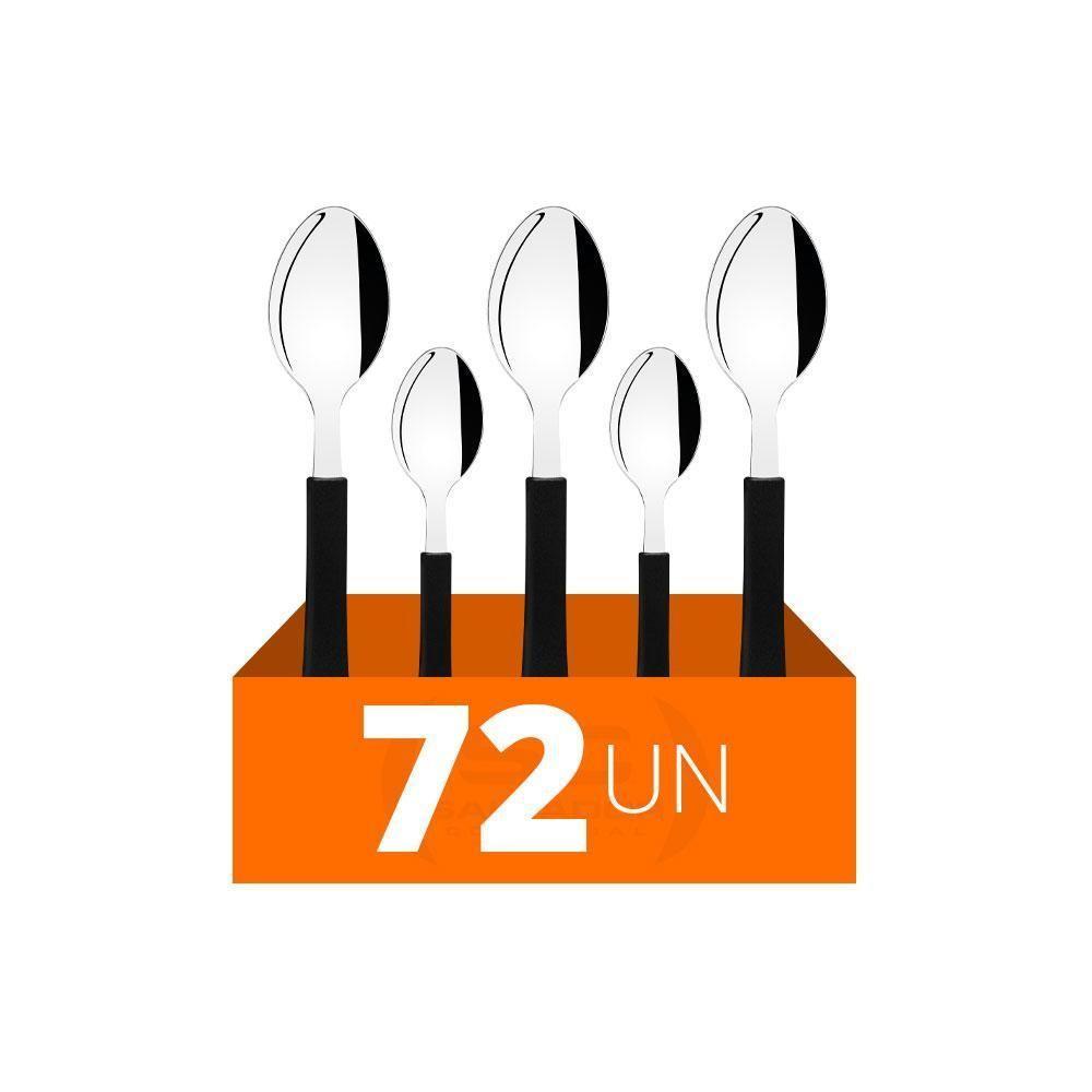 Conjunto Chá E Sobremesa Leme 72 Peças Lâminas Aço Inox Cabo Preto Pbag - Tramontina - 1