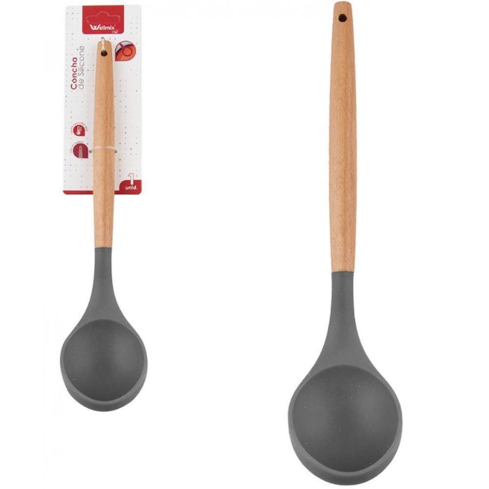 Concha De Silicone Com Cabo De Madeira 31 Cm Grafite - Well - 1