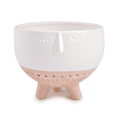 Cachepot Em Cerâmica Branco E Rosê 9,5x12,5cm