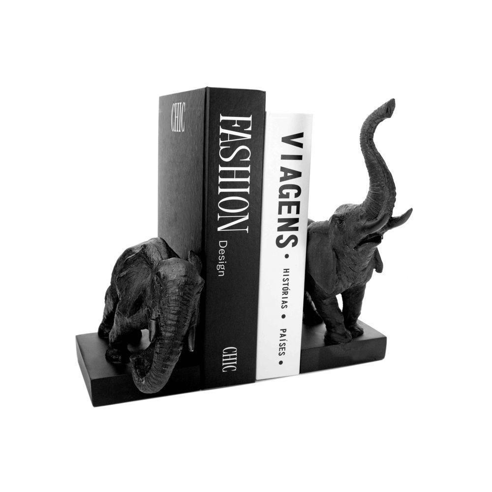 Aparador de Livros Elefantes Em Poliresina Preto 26x22x10cm - 1