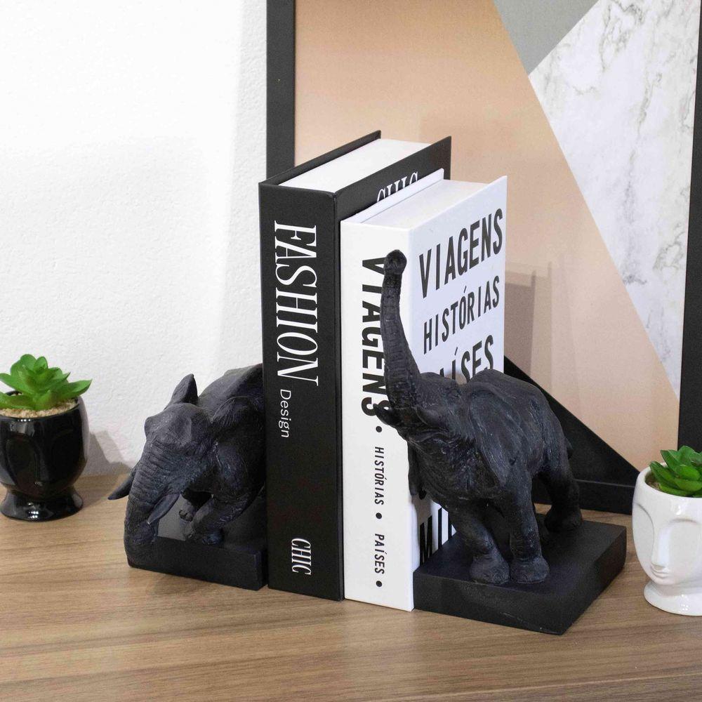 Aparador de Livros Elefantes Em Poliresina Preto 26x22x10cm - 7