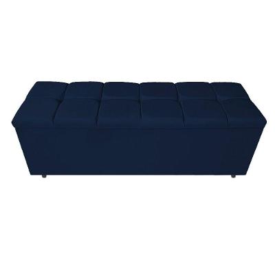 Calçadeira Estofada Manchester 160cm Queen Size Suede Azul Marinho