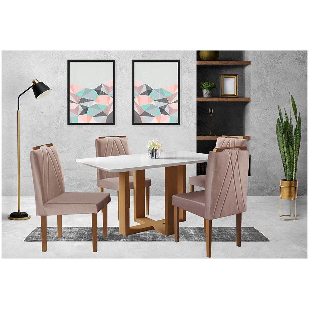 Conjunto Sala De Jantar 4 Lugares Mesa Lisy E Cadeiras Safira Móveis Mix Mel/off-white/nude - 1