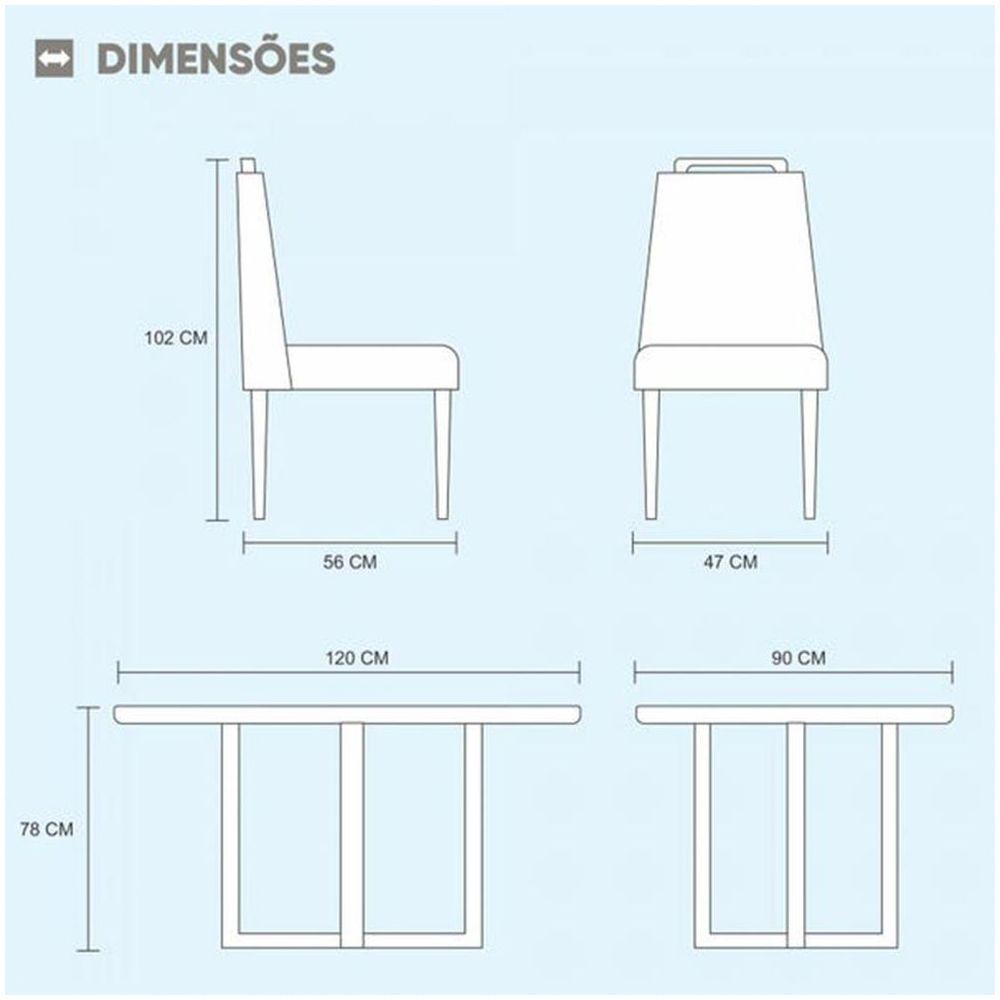 Conjunto Sala De Jantar 4 Lugares Mesa Lisy E Cadeiras Safira Móveis Mix Mel/off-white/nude - 2