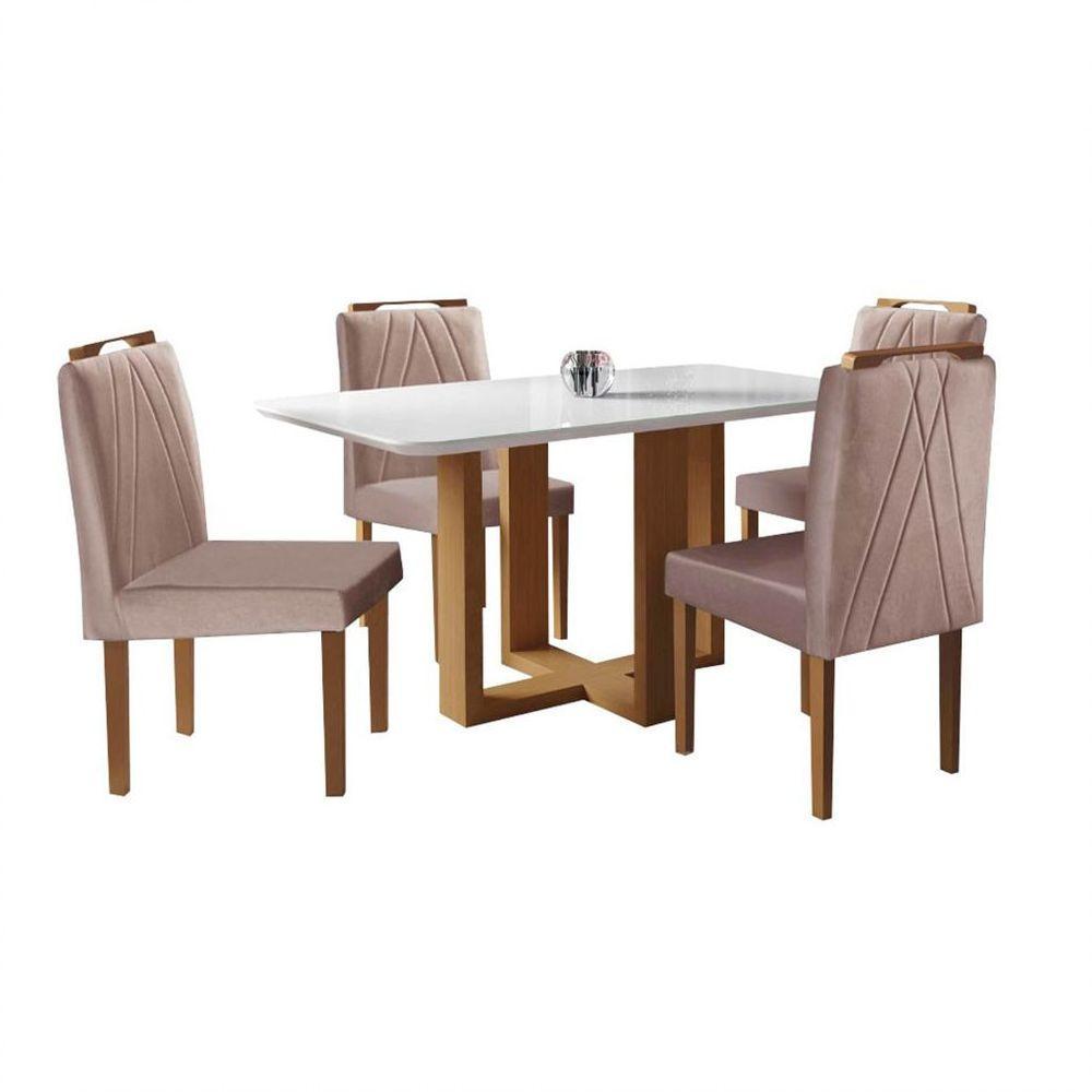Conjunto Sala De Jantar 4 Lugares Mesa Lisy E Cadeiras Safira Móveis Mix Mel/off-white/nude - 7