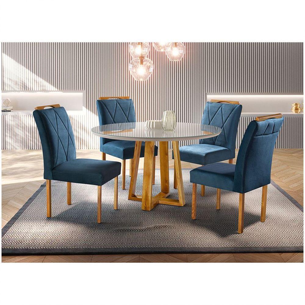 Conjunto Sala de Jantar 4 Lugares Off-White/Azul Turquesa - 1