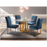 Conjunto Sala de Jantar 4 Lugares Off-White/Azul Turquesa - 1