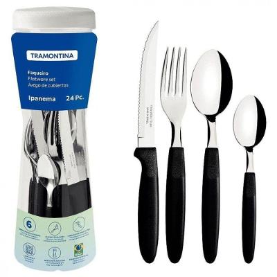 Faqueiro Ipanema 24 Peças Aço Inox com Cabos de Polipropileno Preto Tramontina