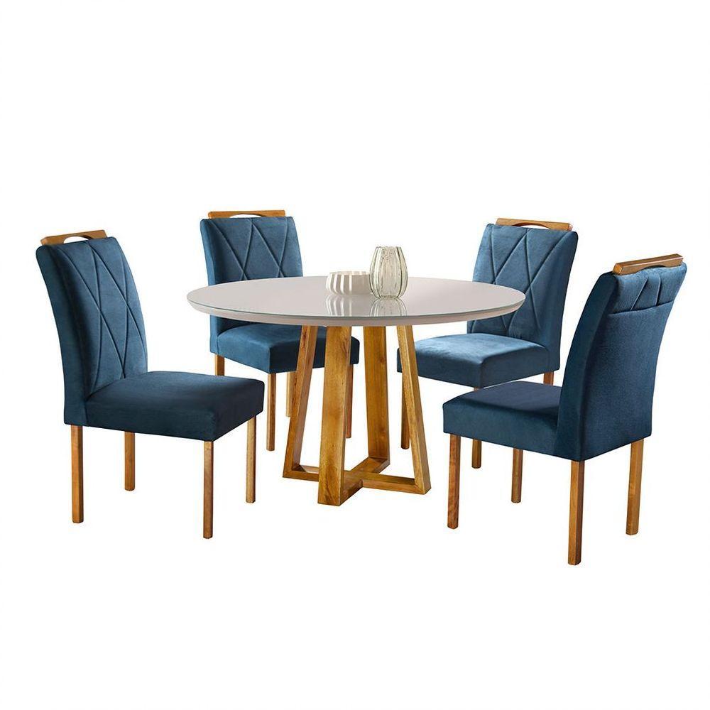 Conjunto Sala De Jantar 4 Lugares Mesa Redonda 1,2m E 4 Cadeiras Azul Turquesa Escuro Moveis - 7
