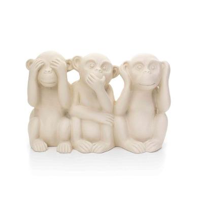 Escultura Macacos Em Cimento Bege 11x17,5x7,5cm