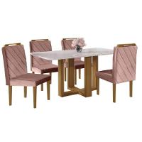 Conjunto Sala De Jantar 4 Lugares Mesa E Cadeiras Lisy Veludo Móveis Mundial Mel Off White - 7