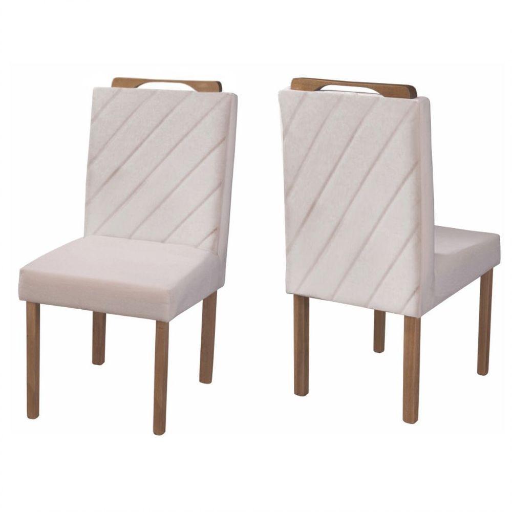 Conjunto Sala De Jantar 6 Lugares Mesa Lisy E 6 Cadeiras Em Linho Rústico Móveis Mix Mel/ Off White - 6